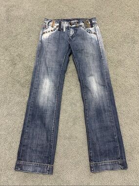 Vintage Y2K Miss Sixty Bamboo Weave Distressed Embellished Blue Jeans